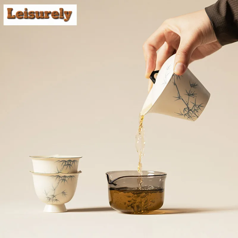 Powder Yin Hand-painted Bamboo Breeze Tea Set Complete Set Luxury Tea Ceremony Set Teapot And Tea Cup Set For Tea Gift Supplies