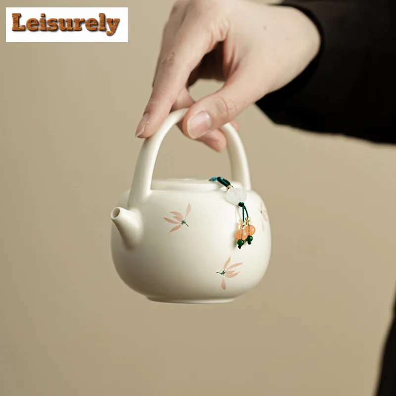 203ml Orchid Wind Chime Cream Ding Kiln Teapot Vintage Tea Infuser Pot Tea Maker Kettle with Strainer Tableware Supplies Craft