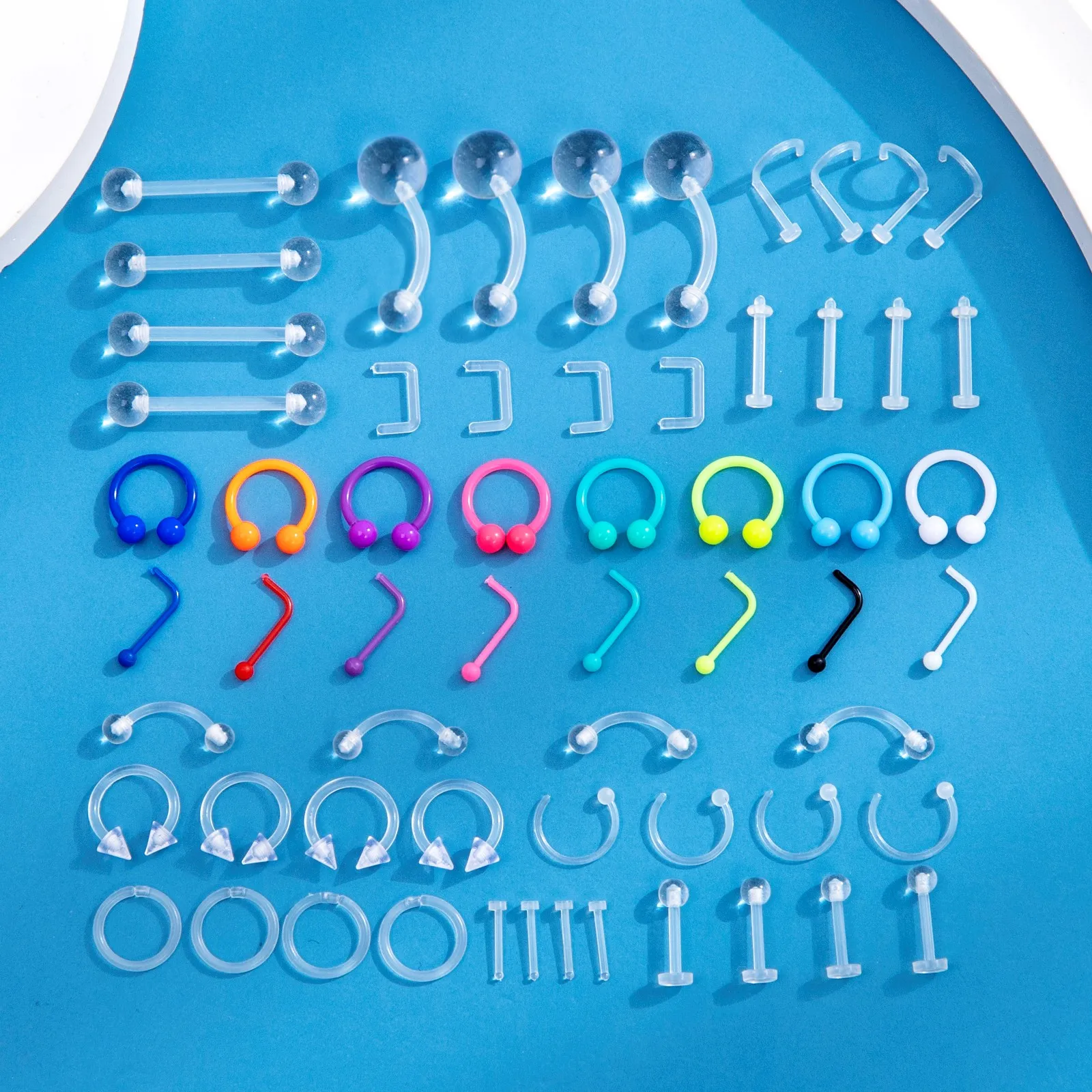 35100PCS Clear Piercing Retainers Flexible Bioflex Clear Plastic