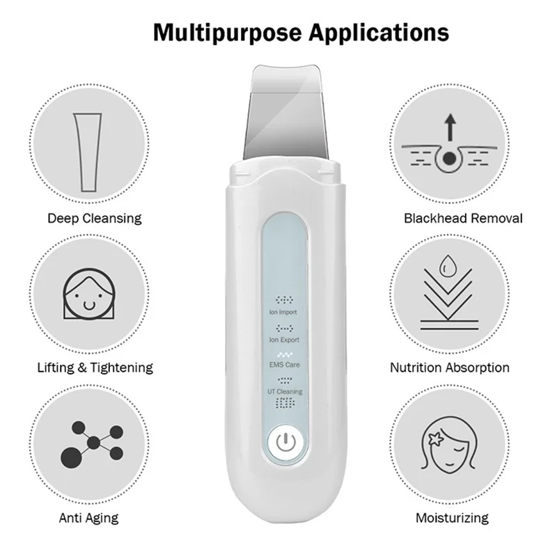 Ultrasonic skin scraper to remove blackheads, acne, dirt, pores, cleansing ems beauty instrument micro-current skin scraper