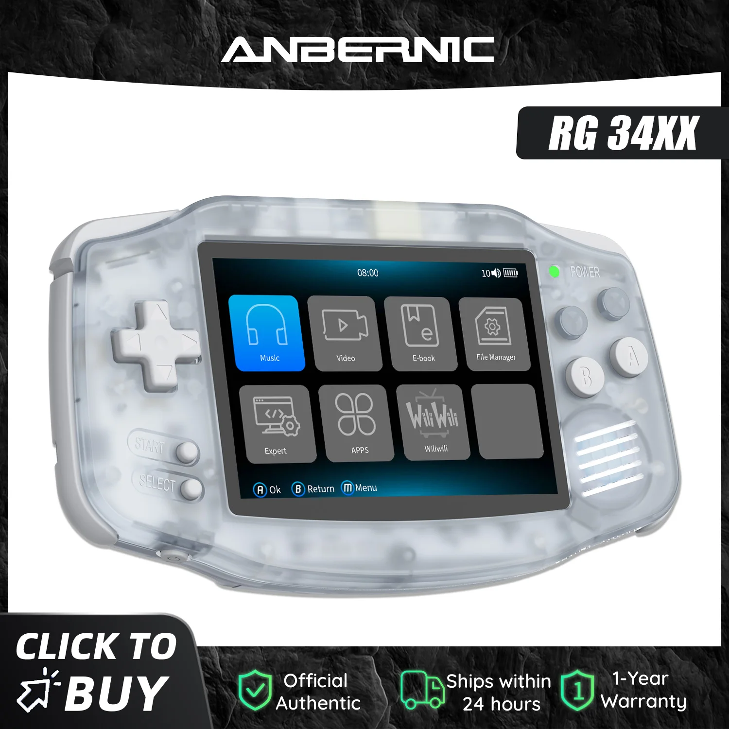 Anbernic NEW RG34XX Retro Game Console With 64G TF Card Portable Gaming Console 3.4 Inch IPS Screen 3500mAh Battery HDMI-Out