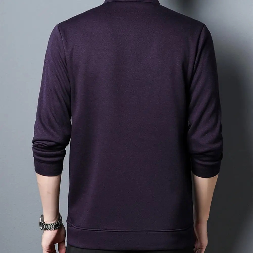 Men Thick Shirt Men Long-sleeved Shirt Business Style Men's Pullover with Fake Two-piece Design Turn-down Collar for Winter