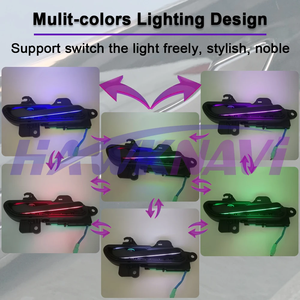 최신 6세대 무선 자동 도어 핸들 (테슬라 모델 Y 주니퍼 3 하이랜드 4도어용) 컬러풀 LED 라이트 포함