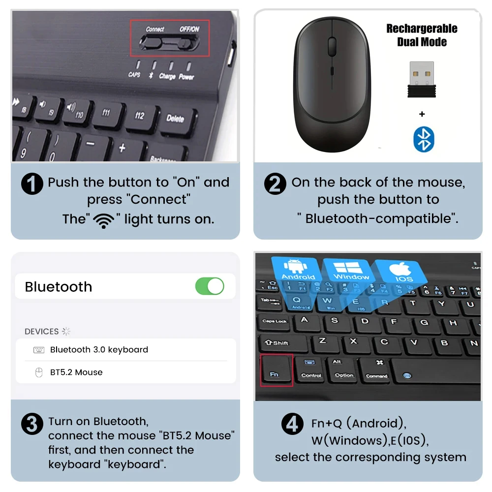 Bluetooth Keyboard Wireless Keyboard Mouse Set Wireless Keyboard and Mouse Rechargeable Bluetooth-compatible Keyboard For Laptop Tablet Phone Ipad For Android iOS Windows