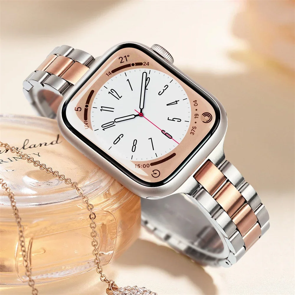 حزام من الفولاذ المقاوم للصدأ لساعة أبل باند 45 مل...