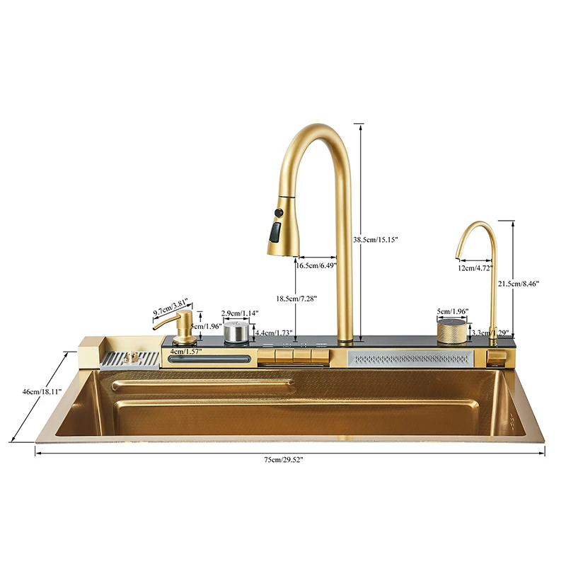 Golden Stainless Steel Kitchen Sink Smart Digital Display Integrated Kitchen Sink Set Multi-functional Wash Basin 6