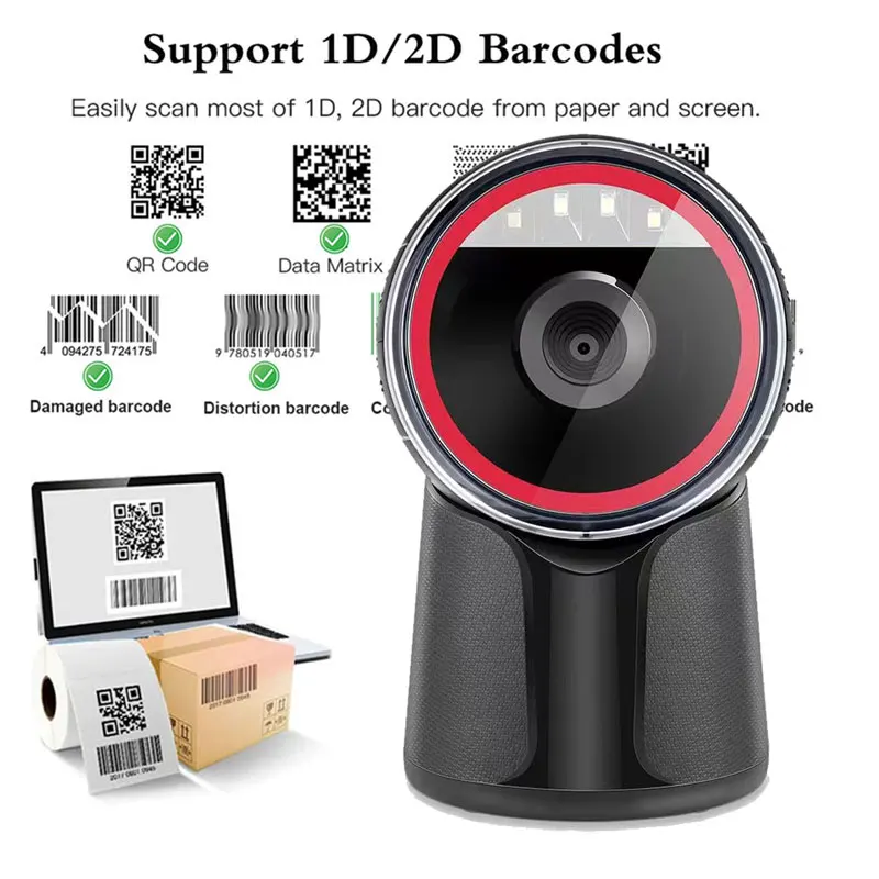 Desktop Barcode Scanner Omnidirectional Hands-Free Wired USB Barcode Reader 1D 2D QR Screen Automatic EAN DM Code Barcod Scanner