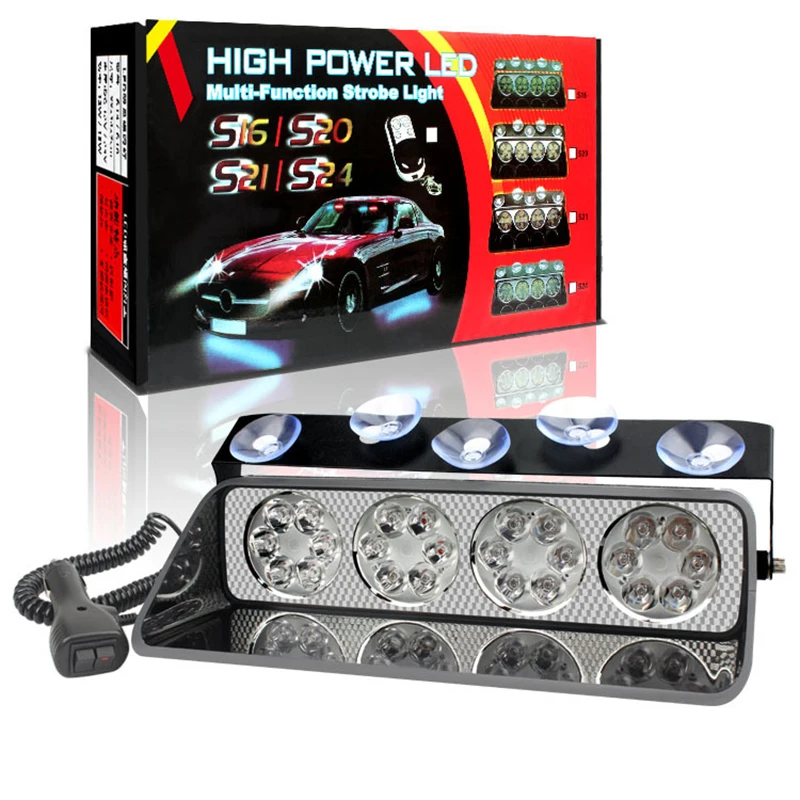 

24 LED Beads Car Light Police Strobe Light Emergency Suction Cup Warning Light 18 Mode For Truck Trailer With Cigarette Lighter