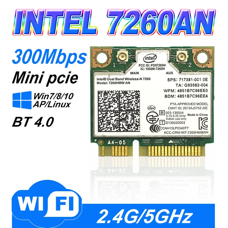 Dual Band Wireless N 7260Hmwan 7260 7260Hmw An Wifi Bluetooth 4.0 Card Per Minipci-E 300Mbps Wifi 2.4G/5G
