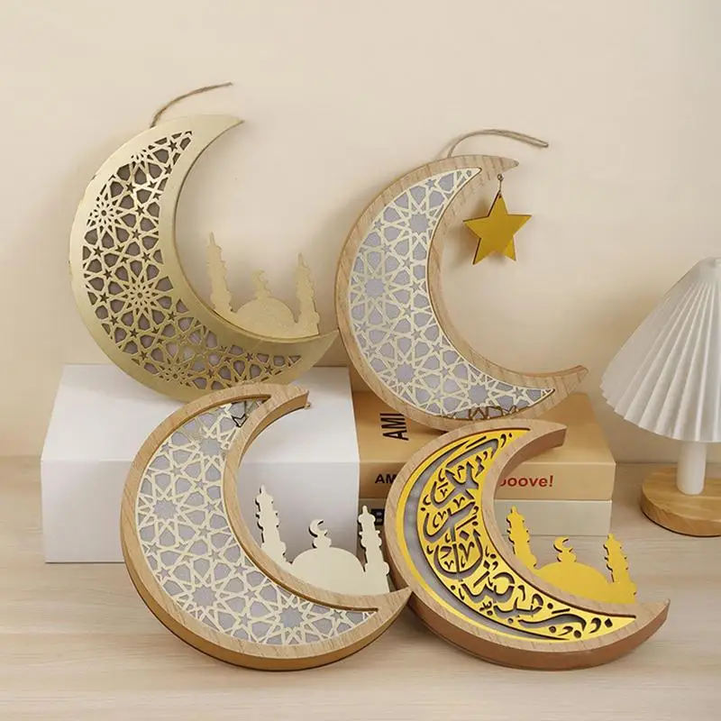 

Ramadan Moon LED Light 2024 Eid Mubarak Decoration Wood Eid LED Lanterns Night Light Hang Ornament Eid Decoration Festival Eid