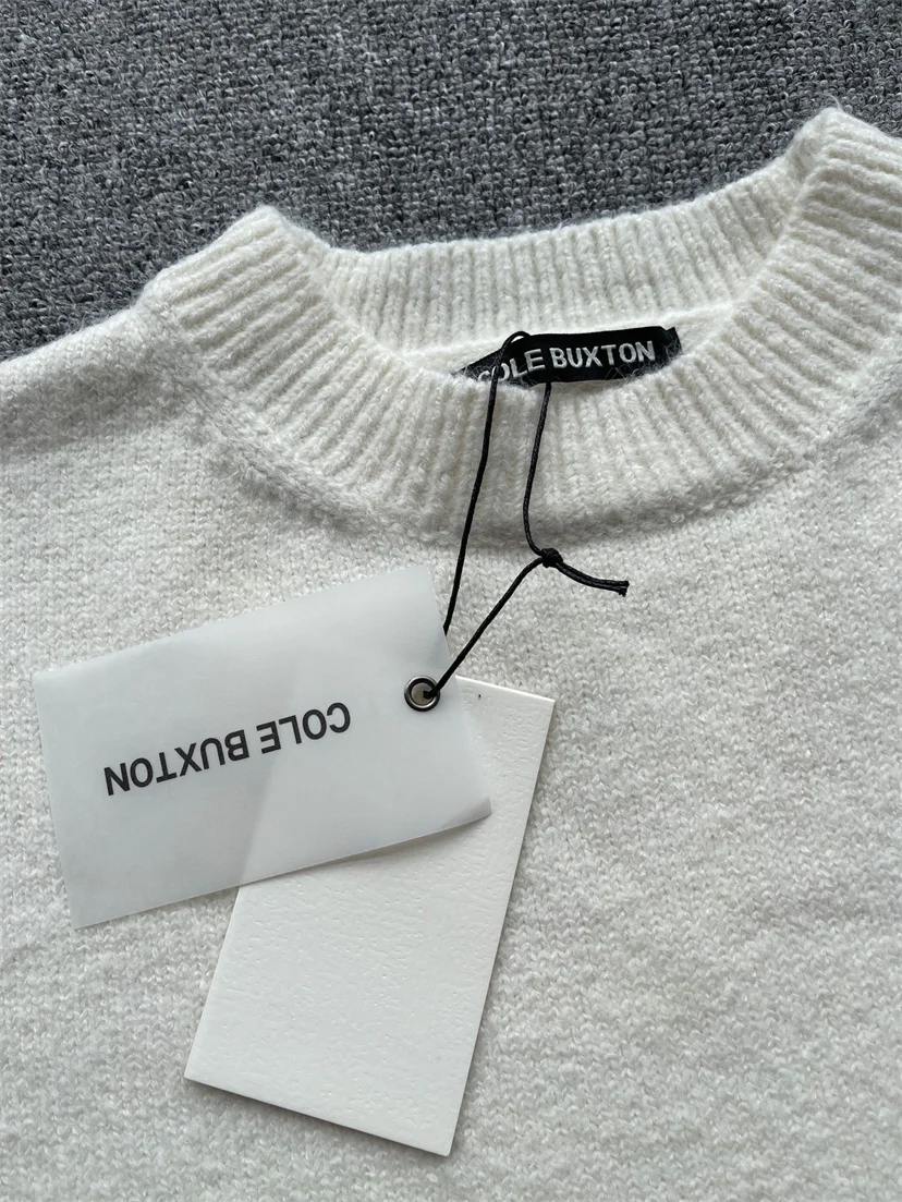 Beige Cole Buxton Crew Knit Sweater Men Women Jacquard Logo Cole Buxton  Sweater Merino Wool Cotton Pullover Knitwear CB Crewneck - AliExpress