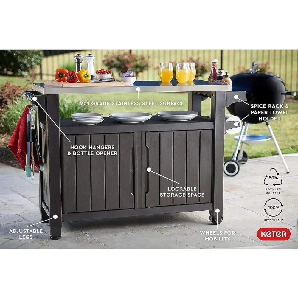 Outdoor Table with Rectangle, Portable Table and Storage Cabinet, Outdoor Tables.