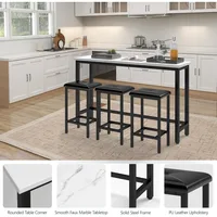 4-Piece Bar Table and Chairs Set with 3 PU Upholstered Bar Stools, 60.2 Faux Marble Table Top, Modern Counter Height Tab 5