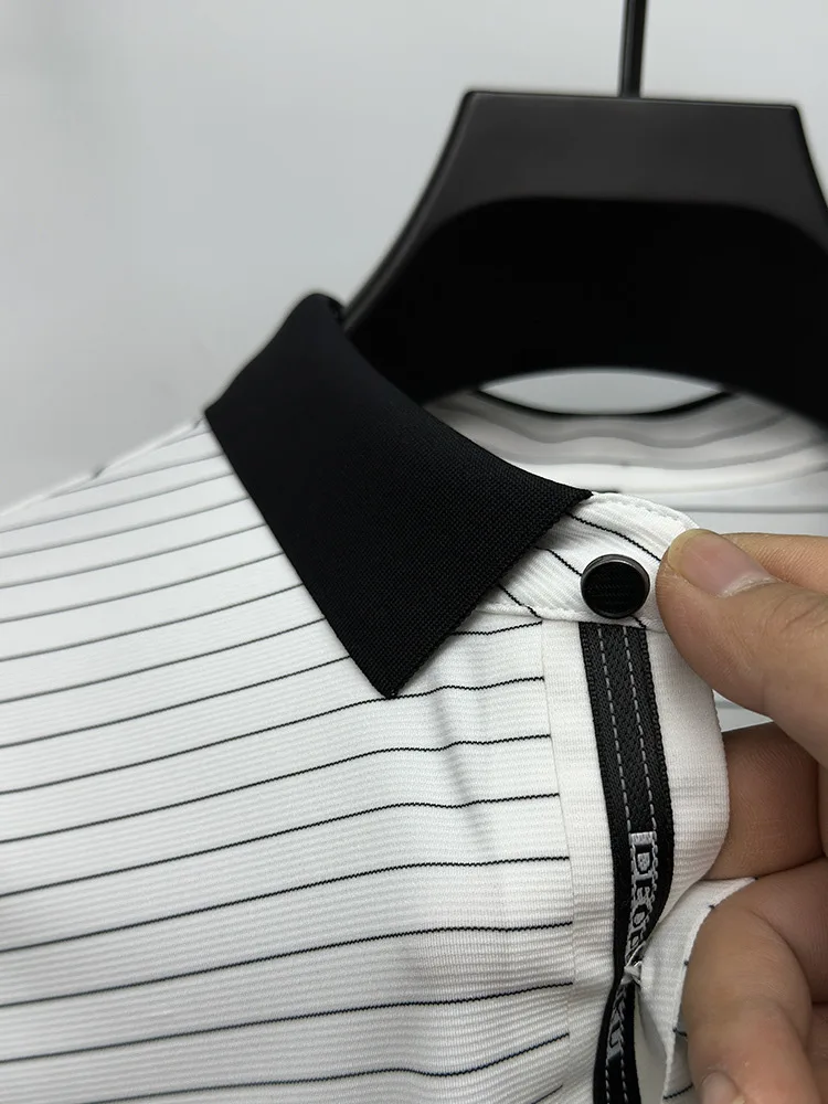 Advanced Ice Silk Breathable Short sleeve T-shirt for Men's 2024Summer New Trendy Stripe Letter Print Business Casual Polo Shirt 13 S74a22fc3075f4d77aebadf0830b1cfbah
