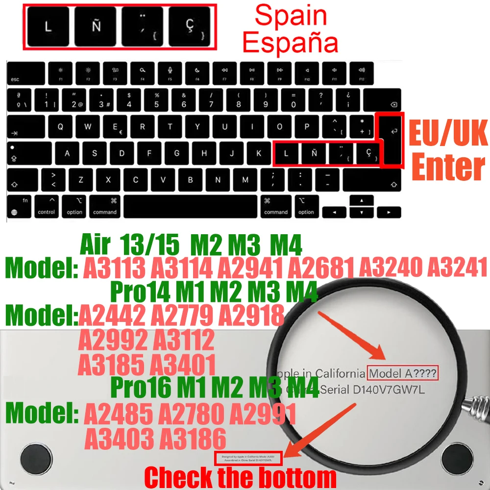Universal Keyboard Cover for MacBook 2023 dòng Pro và Air - Bố Cục EU/US + Ngôn Ngữ Đa Quốc Gia