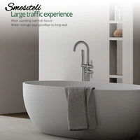 Gunmetal Freestanding Bathtub Faucet Set Floor Mounted Mixer Hot & Cold Shower System 2 Modes Handheld Shower &Round Spout 1