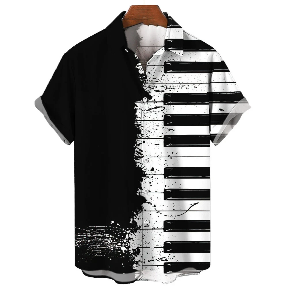 Music Hawaii Shirt Men Women Fashion Casual Social Vocation Camisas Cuba Blouse Short Sleeve Beach Lapel Shirts Men's Clothing