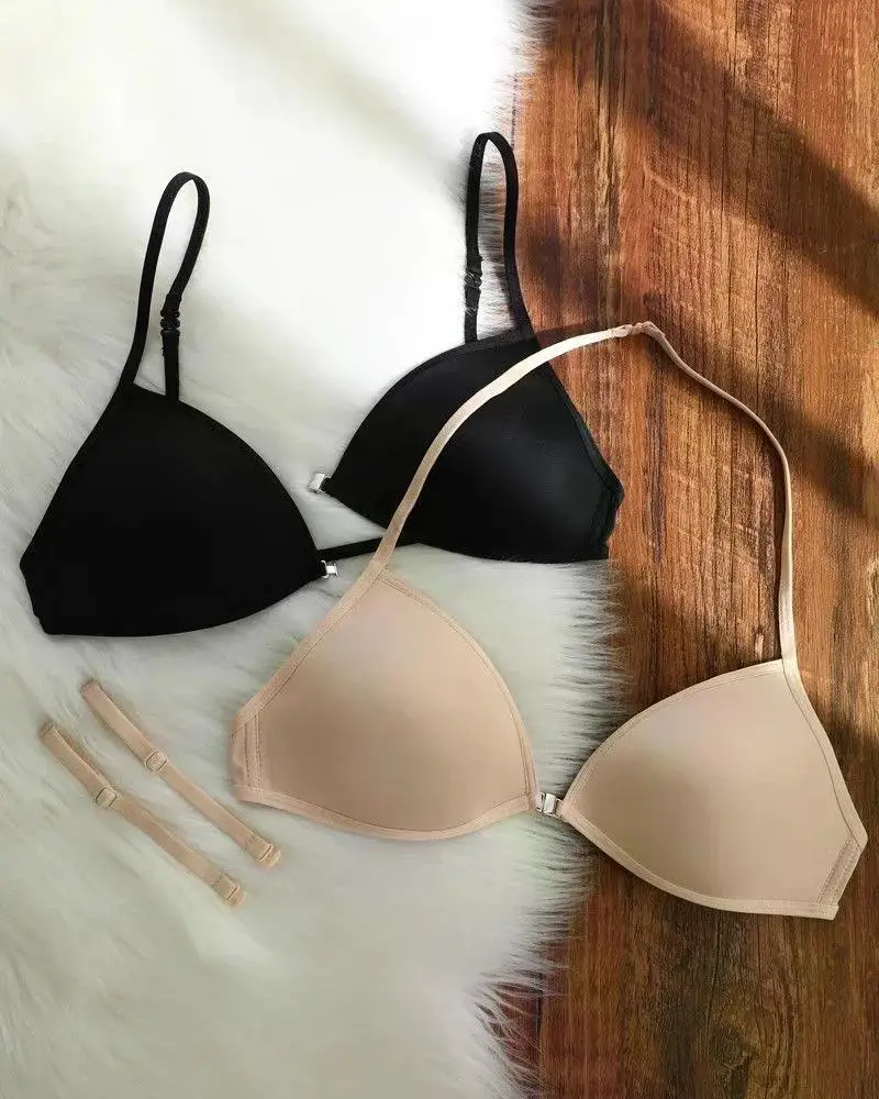 Description Picture 3 of itemSexy Thin Seamless Bras Women Triangle Cup Underwear Female Beauty Back Front Buckle Bra Cross Straps Tops Lingerie New