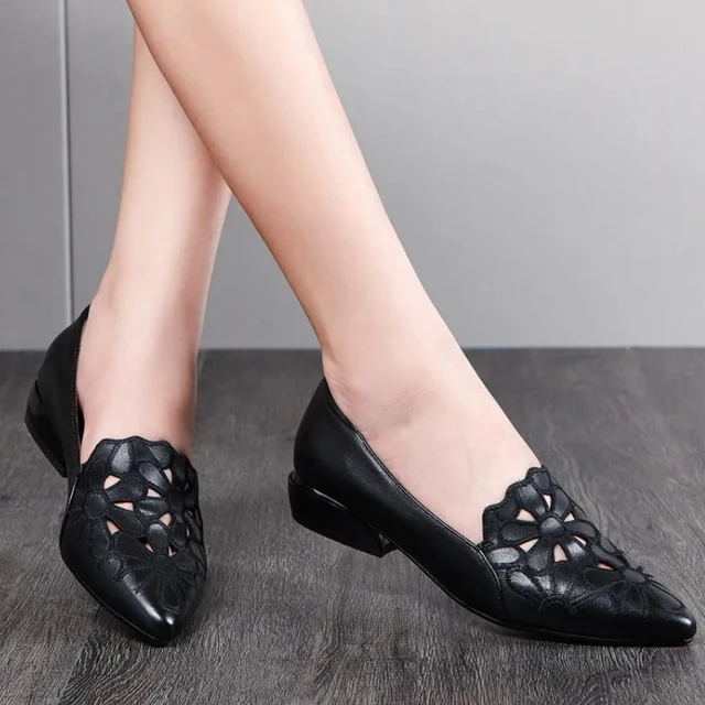 Flats Shoes for Women Pointed Toe Slip on Loafers Hollow Flowers Elegant Comfortable Breathable Footwear Zapatos Mujer - AliExpress