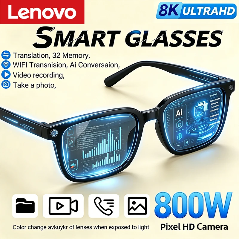 Lenovo 2026 New AI Smart Glasses AI Translation 8K HD Camera Shooting Image Bluetooth Call Recording Music Smart Sunglasses