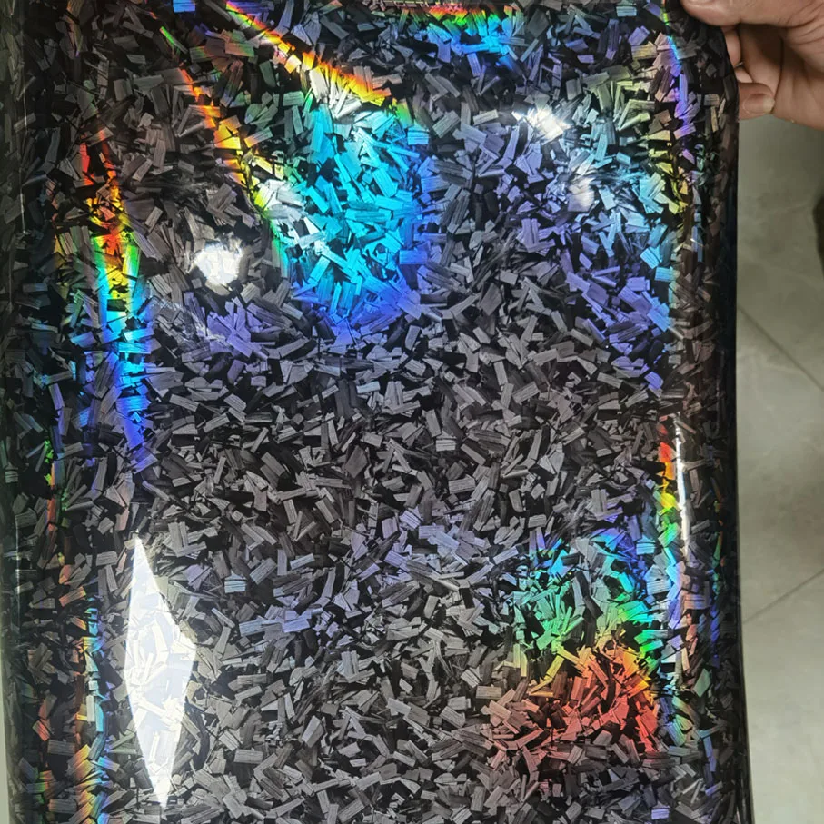 

152 см * 18 м Глянцевая Золотая Серебряная голографическая кованая виниловая оберточная пленка из углеродного волокна клейкая Автомобильная наклейка для обертывания с пузырьками воздуха