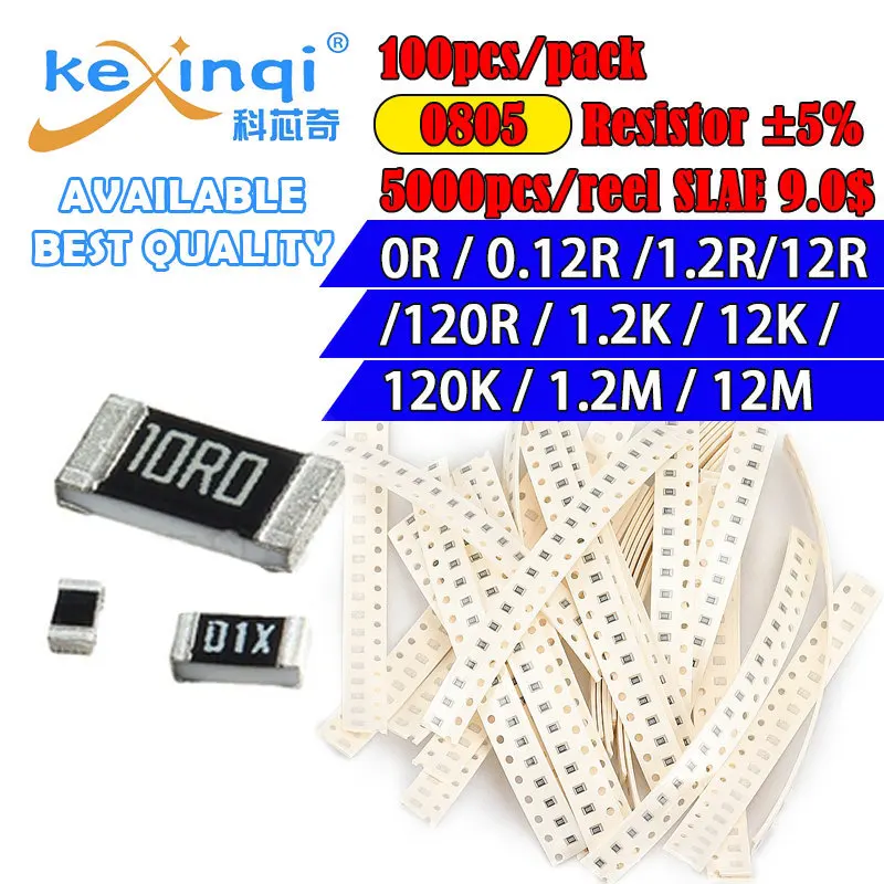 

100pcs/lot SMD 0805 Resistor 5% 1/8W resistance 0R Ohm 0.12R 1.2R 12R 120R 1.2K 12K 120K 1.2M 12M