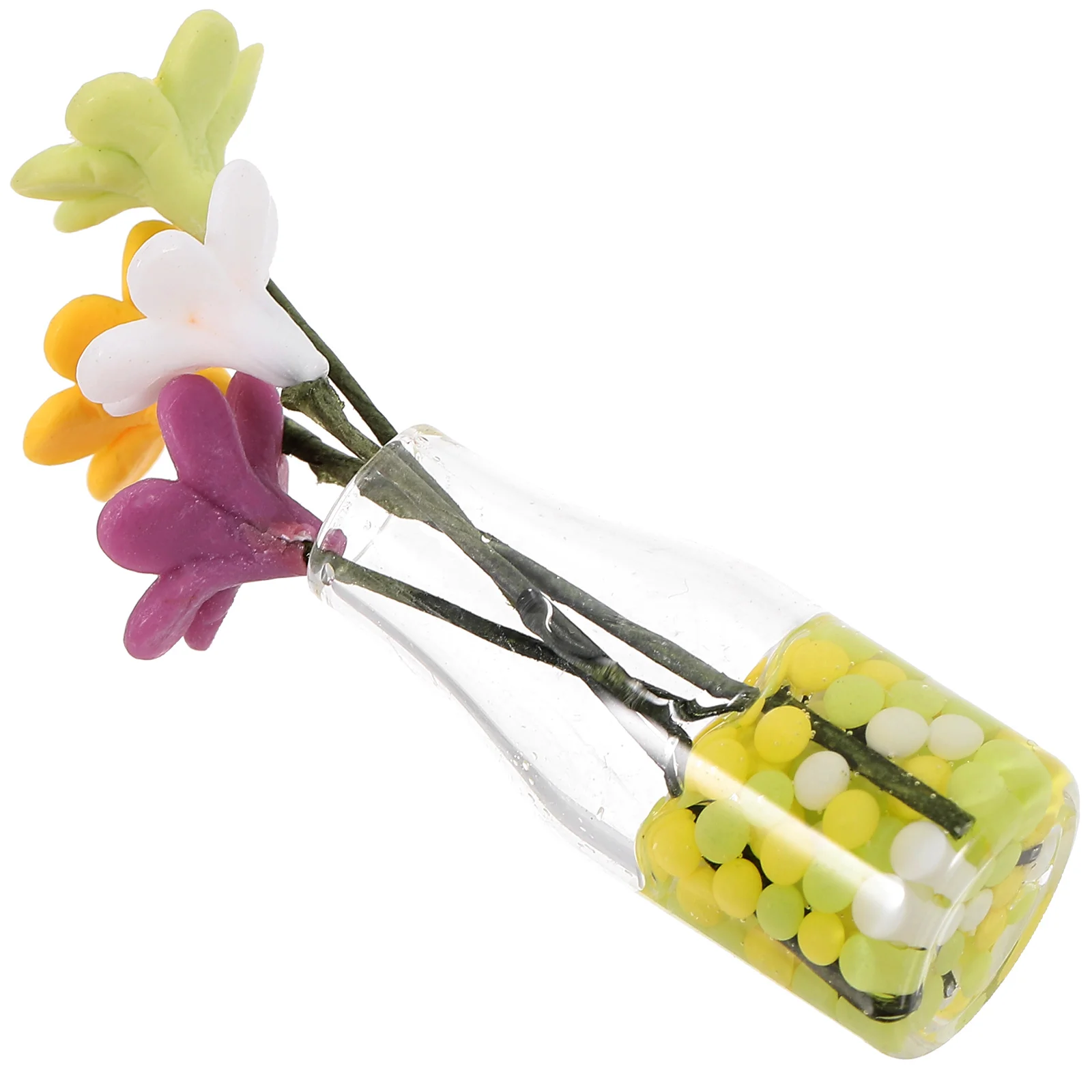 

Miniature House Fake Daisy Flower Ornament in a Glass Vase Mini Flower Decoration