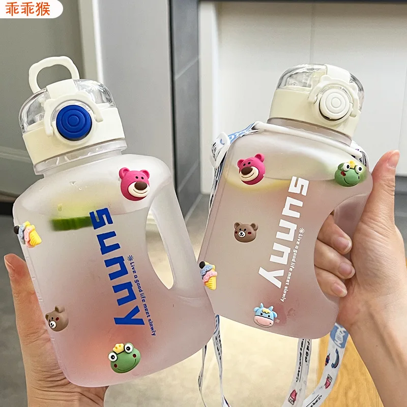 

1000ml Cartoon Straw Cup Plastic Cup Large Capacity Water Cup Student Cup Fruit Tea Kettle Straw Cup