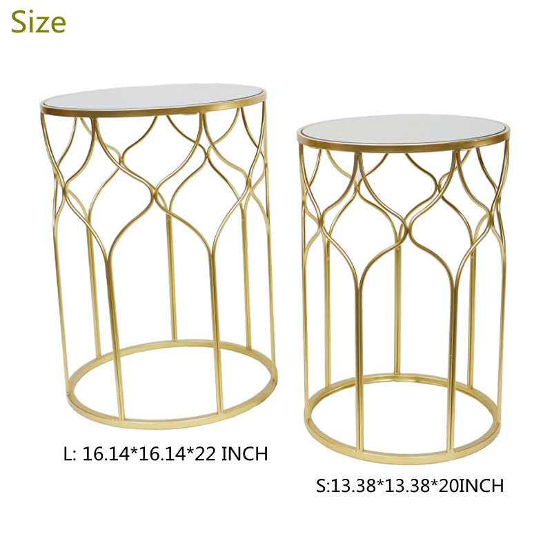 Modern Gold Metal Rattan Set Of 2 Marble Round Side Coffee Table Luxury Decorative Mirrored Console Table For Outdoor Garden