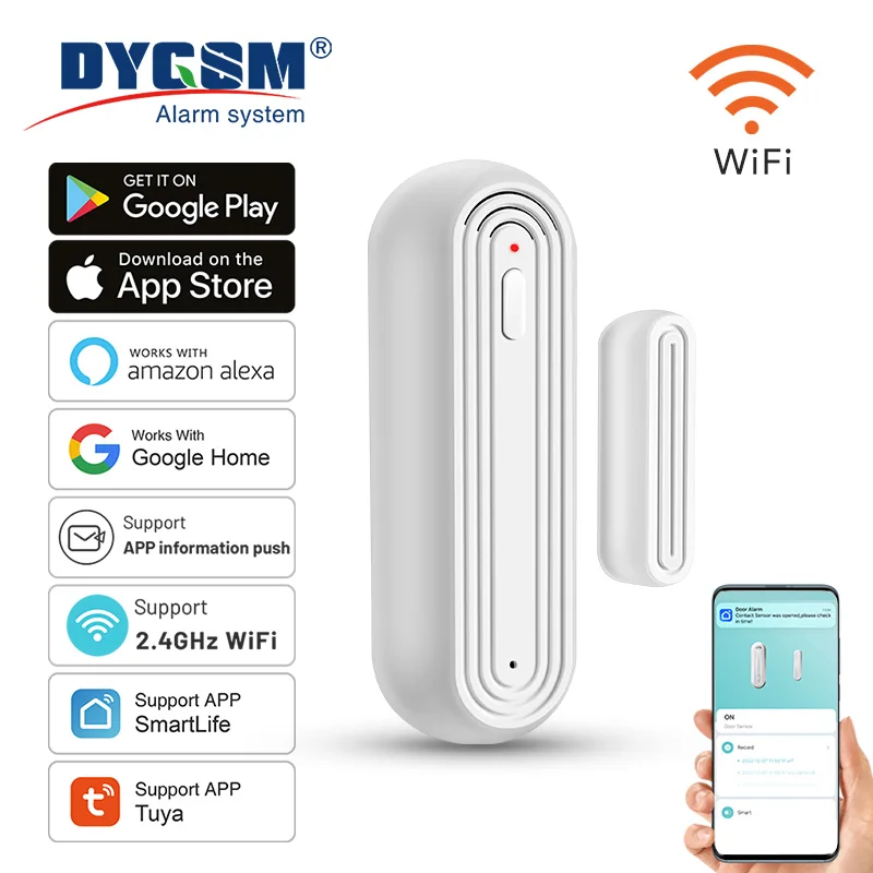 Sensore WiFi Per Porte E Finestre – Compatibile Con Alexa E Google, Notifiche Su App, Rilevatore Di Apertura/chiusura Per Sicurezza Domestica
