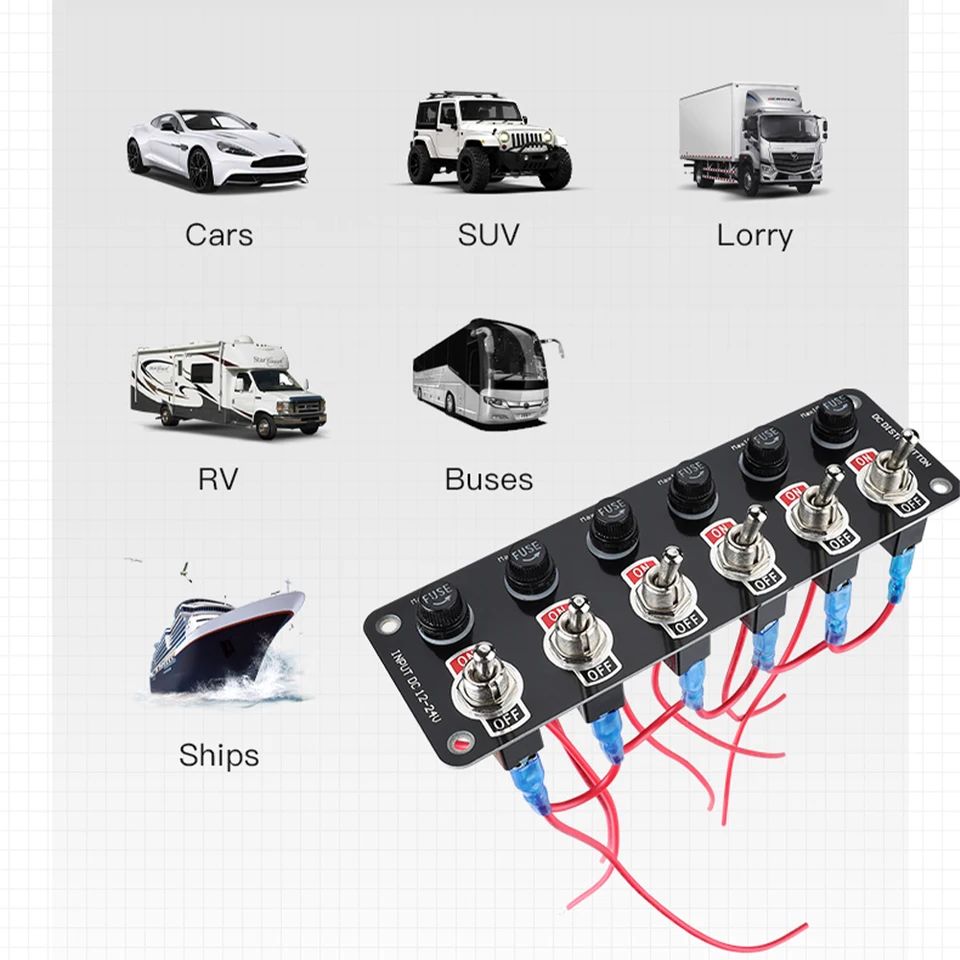 Pannello interruttori a levetta LED blu per nautico, 12-24V 5 Gang Pannello interruttori a levetta tondo a bilanciere