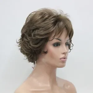 

Curly Wavy Light Golden Reddish Brown Short Synthetic Hair Full Women' daily Wig