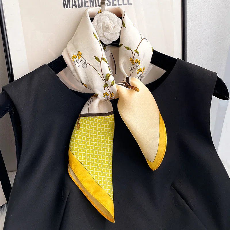 100% Pure Silk Floral Square Scarf Women Neck Hair Bandana