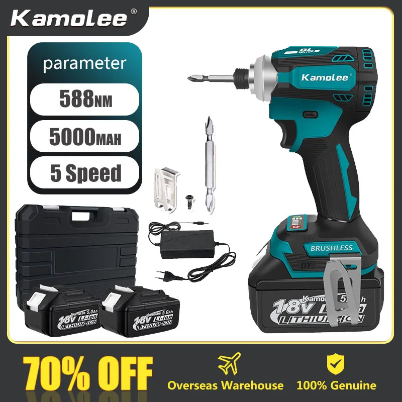 Kamolee 588Nm Avvitatore Elettrico A Percussione Senza Fili Avvitatore A 5 Velocità Utensile Elettrico 1/4 "Con 3 Luci A Led Per Batteria Makita