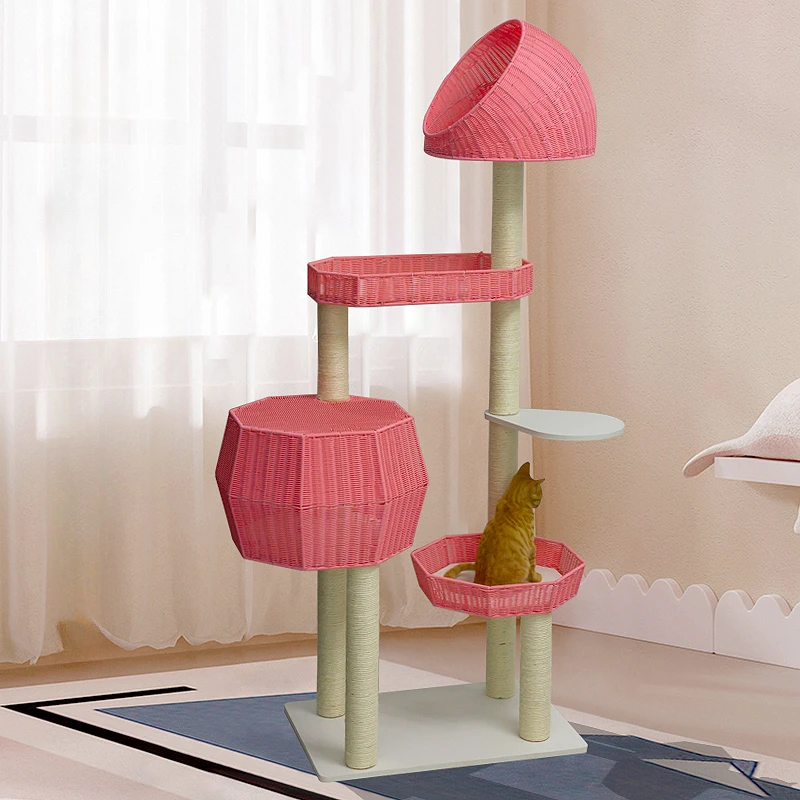 

Rattan Weaving Cat Climbing Frame Multi-layered Cat Scratching Post Multi-Story Cat Tree House Washable Pet Nest