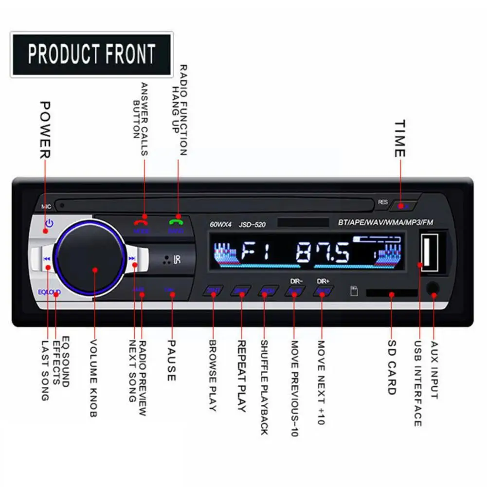 Car Mp3 Player Car Mp3 Player Stereo 60W*4 Bluetooth Radio 12v/24v Usb/Tf/Fm/Aux truck Car Audio A5Z3