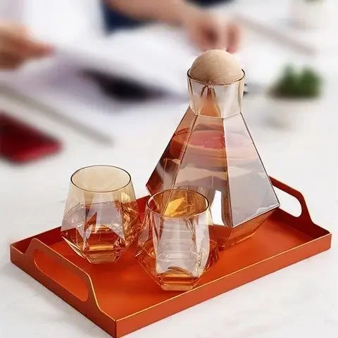 Crystal Glass Hexagonal Juice Pitcher Cup Set Cold Kettle