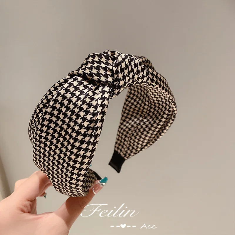 hair clip ins Fashion Non-Slip Elastic Women Hairband Hair Hoop Wide Top Knot Headdress Plaid Cotton Headwear Vintage Cross Hair Accessories wide headbands for women