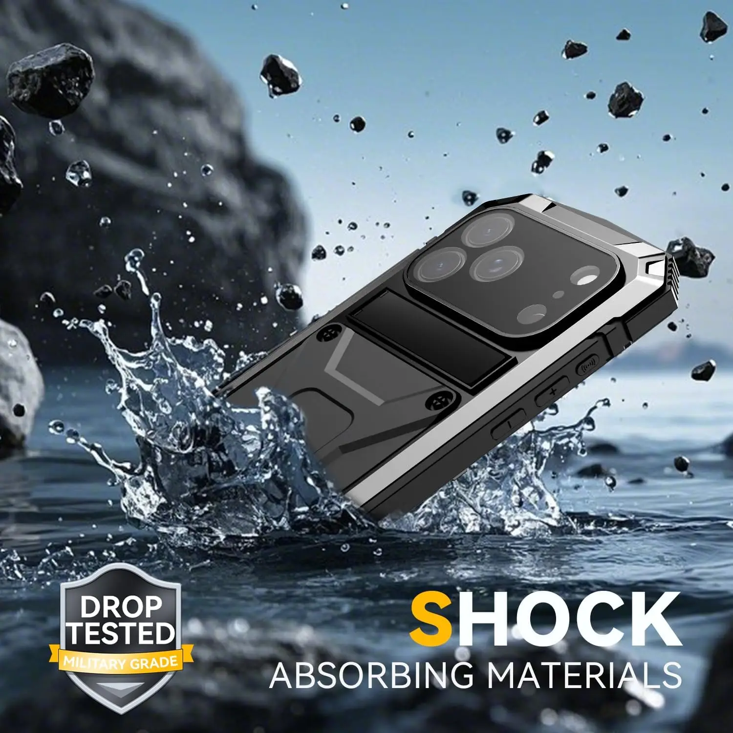 Premium Metal Heavy Duty Case with Kickstand and Glass Screen Cover