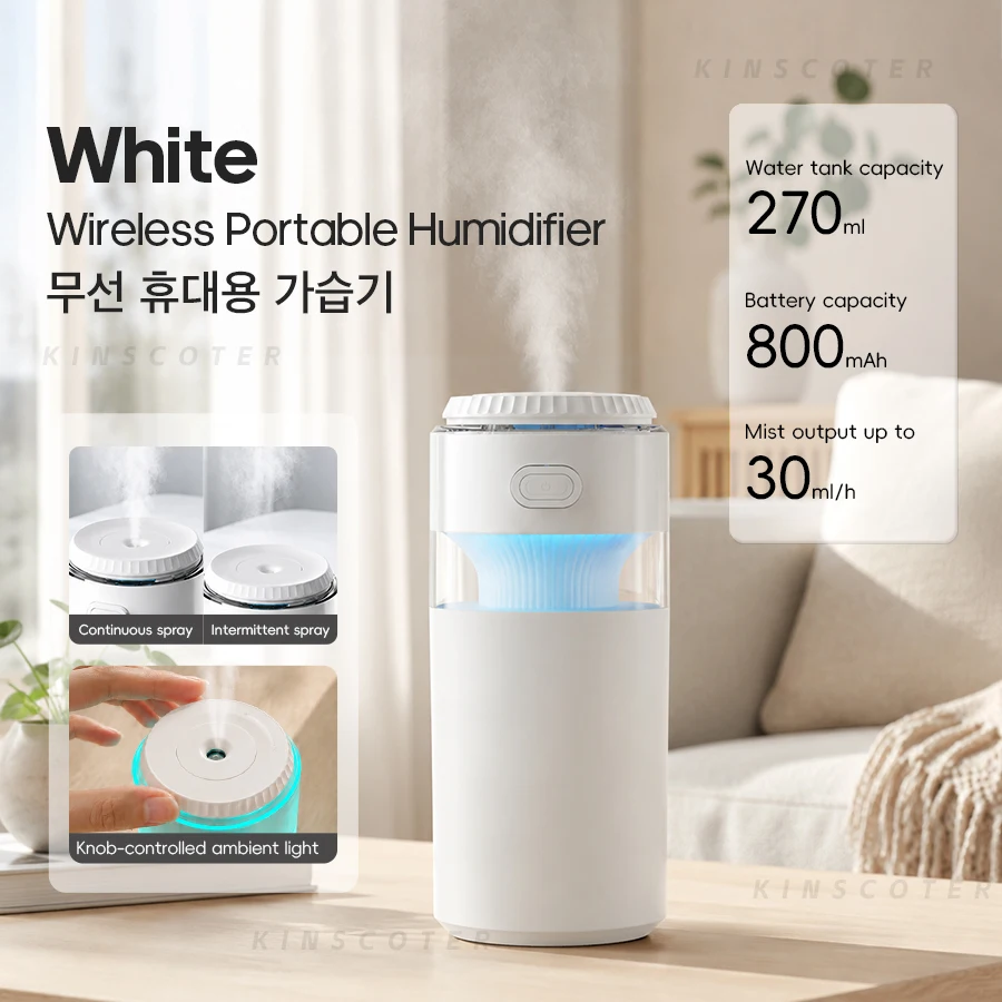 Compact Ultrasonic Humidifier with Colorful Night Light and Dual Mist Modes