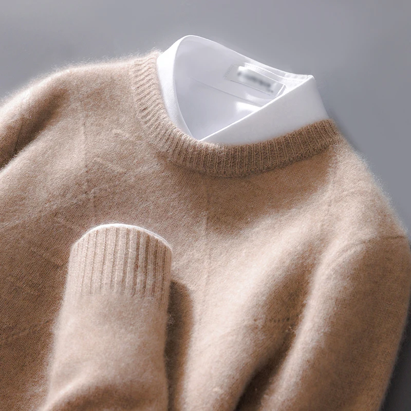 ATTYYWS  100% Merino wool men's pullover O-neck sweater casual knitted solid color autumn and winter men's new wool sweater 4