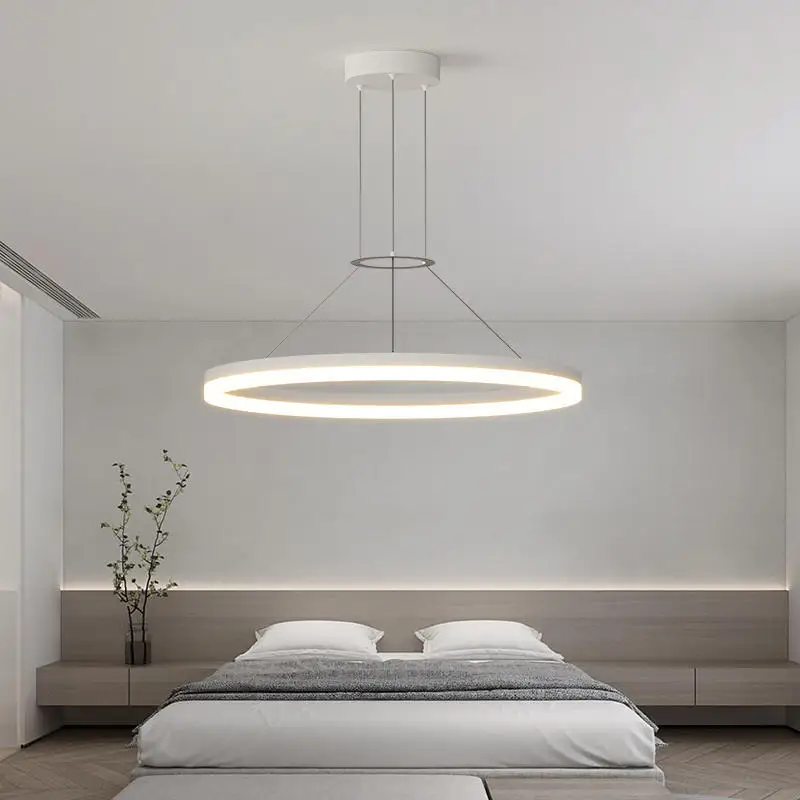 Modern Minimalist Led Pendant Lamp For Living Room Bedroom Dining Kitchen Black Ring Hanging Ceiling Chandelier Lighting Fixture