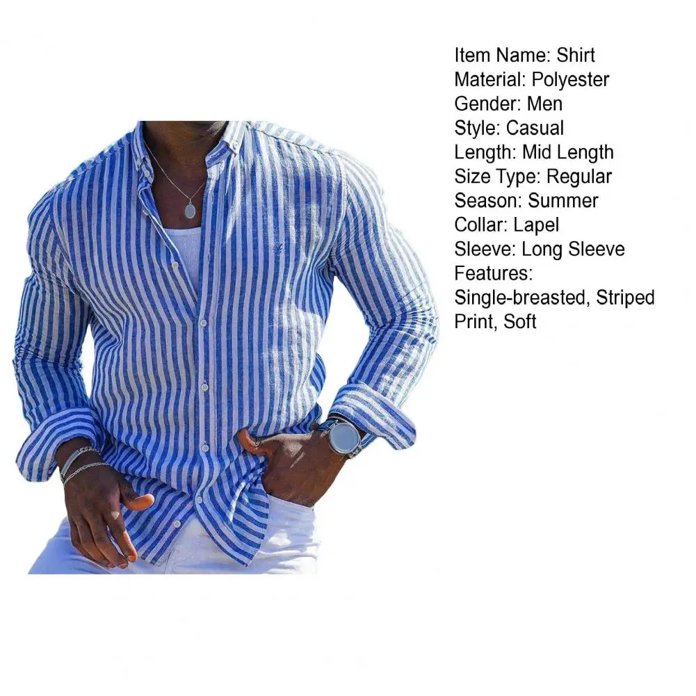 Description Picture 3 of itemMen Striped Shirt Men Shirt Men's Slim Fit Hawaiian Style Dress Shirt with Long Sleeves Single-breasted Design for Vacation