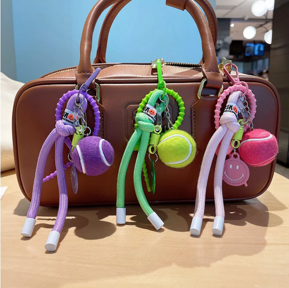 Decorative Colorful Smiling Tennis Car Keychain Creative Backpack Pendant Female Gift Nylon Rope Backpack Decoration 5