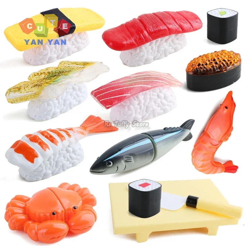 13pcs/Set Plastic Simulational Cut Sushi Seafood Food Pretend Toy Reusable Kitchen Cooking Toys Kids Play House Set Girl Gift