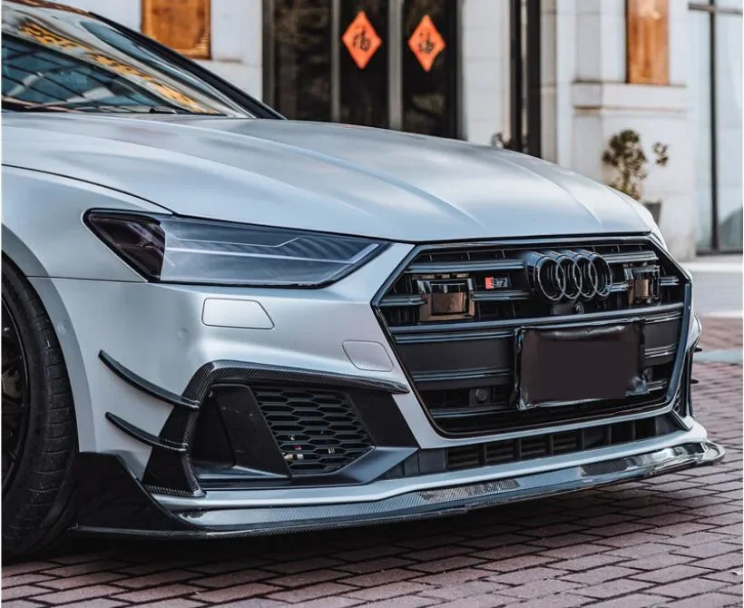 

Передний бампер для AUDI A7 S7 C8 2019 2020 2021 2022 2023, спойлер, разветвители, крышка из настоящего углеродного волокна
