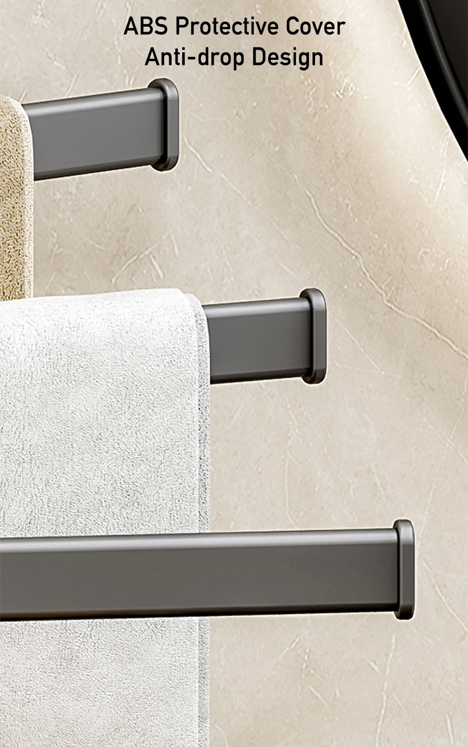 Description Picture 5 of itemBathroom Swivel Towel Rack Rotatable 180° Wall Mount without Drilling 2/3/4/5-Bar Towel Hanger Shower Room Kitchen Towel Hanging