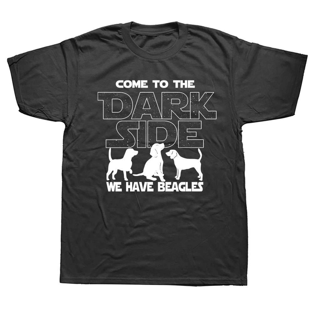 Lustiges Beagle-Hund-T-Shirt mit der Aufschrift „Come To The Dark Side“, 100% Baumwolle, modischer Druck, locker geschnitten, übergroß, Streetwear, Hip-Hop, Unisex-T-Shirt
