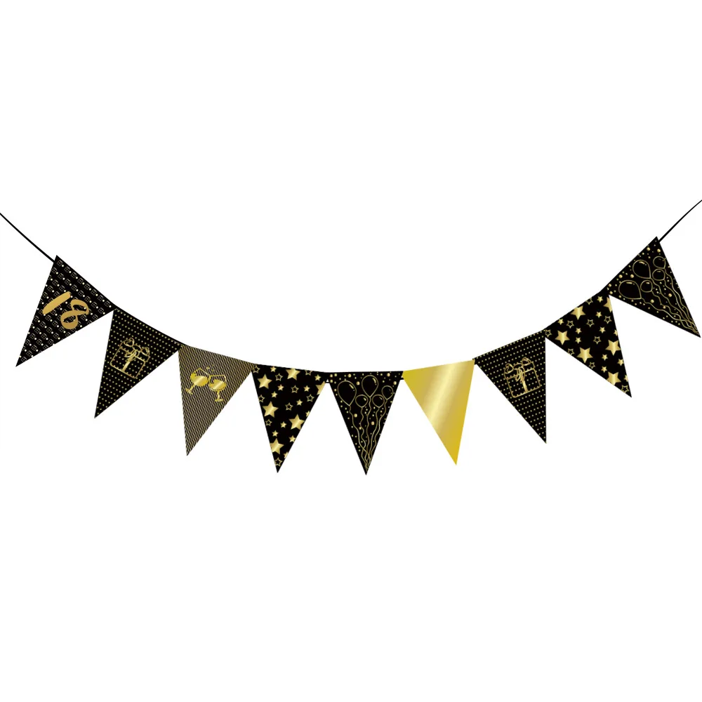 1set Gold Black 18 30 40 50 60 paper banner anniversary birthday party decorations adult wedding decoration garland supplies