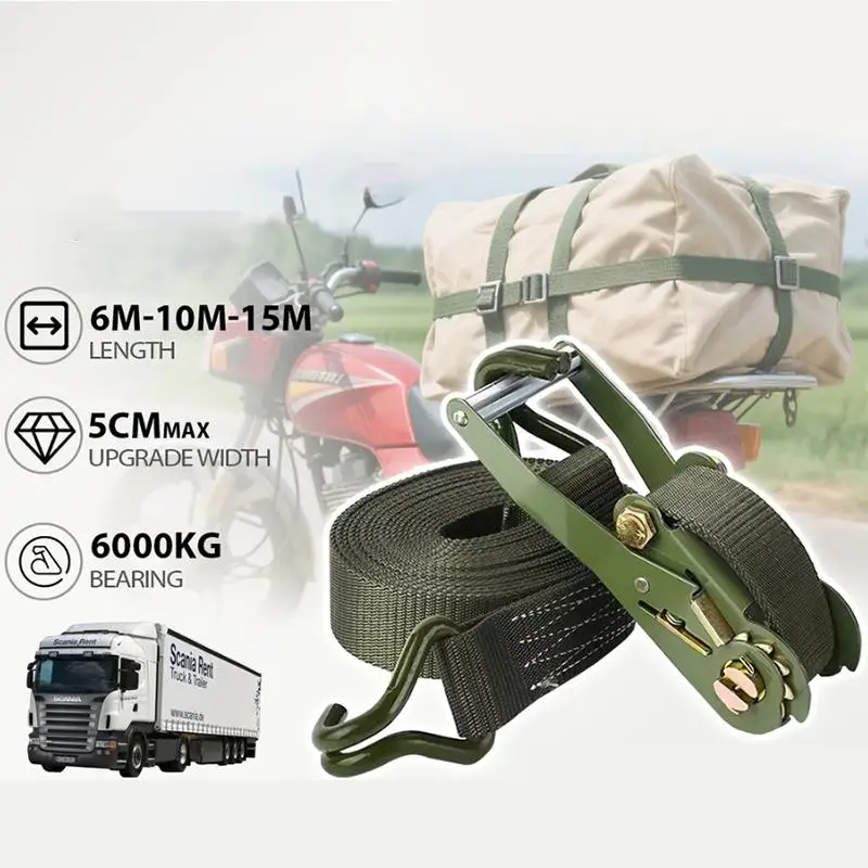3M/6M/10M/15M 화물 스트랩 헤비 듀티 조절 가능 래칫 화물 고정 스트랩 러기지 벨트 견인 로프 탈리 래싱